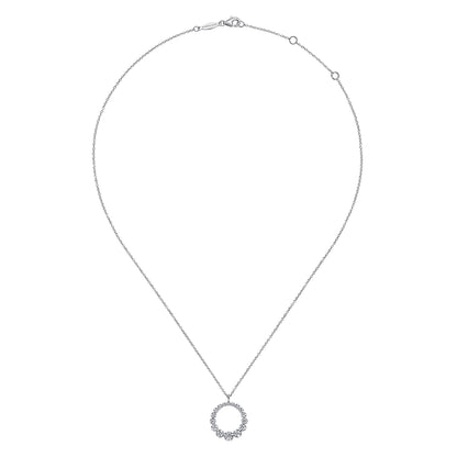 14K White Gold Diamond Circle Pendant Necklace