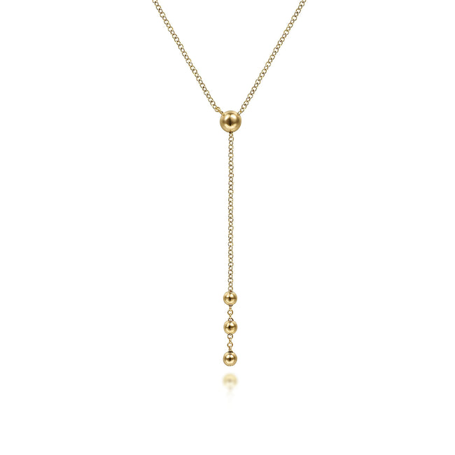 14K Yellow Gold Bujukan Bead Station Y Drop Necklace