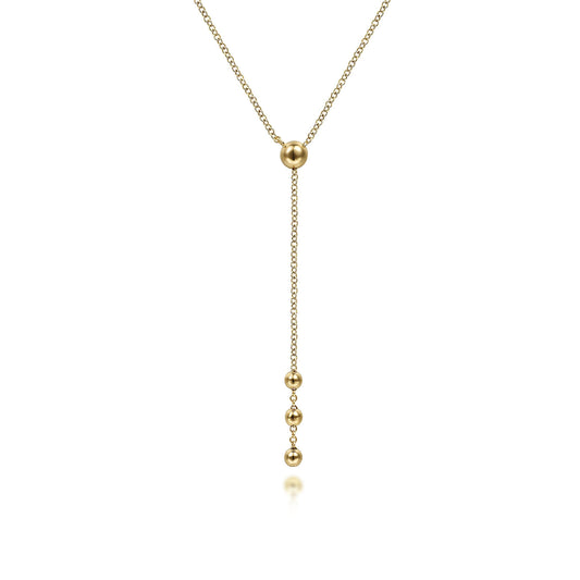 14K Yellow Gold Bujukan Bead Station Y Drop Necklace