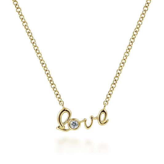 14K Yellow Gold Diamond Love Pendant Necklace