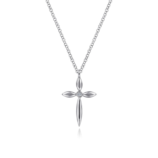 925 Sterling Silver Diamond Cross Pendant Necklace