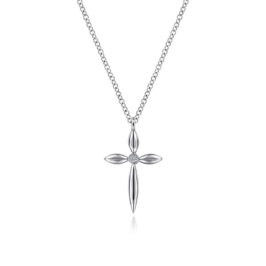 925 Sterling Silver Diamond Cross Pendant Necklace