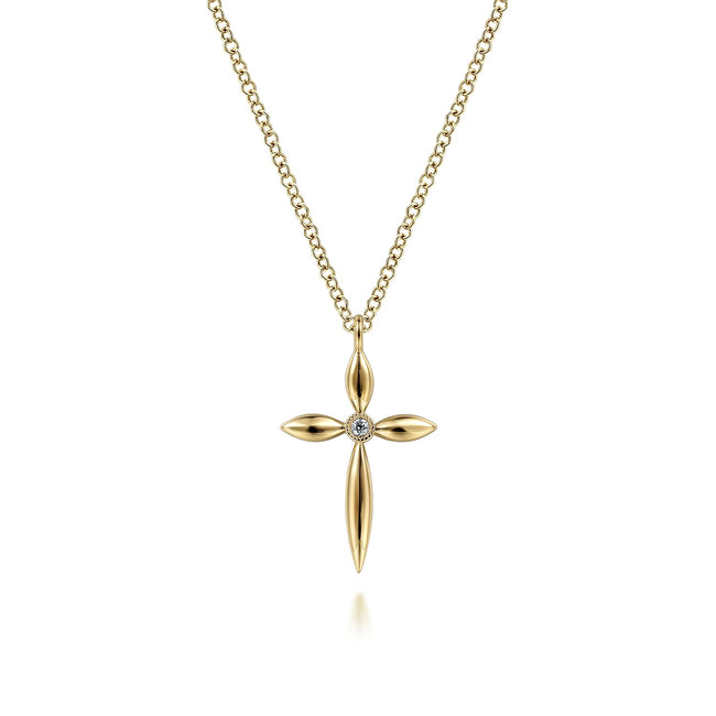 14K Yellow Gold Diamond Cross Pendant Necklace