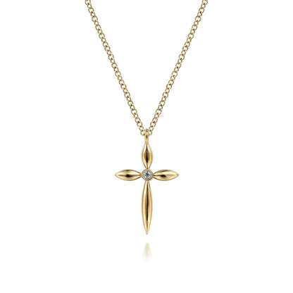 14K Yellow Gold Diamond Cross Pendant Necklace