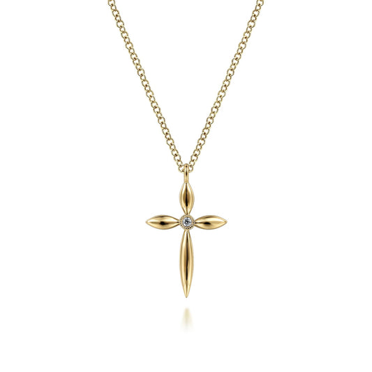 14K Yellow Gold Diamond Cross Pendant Necklace