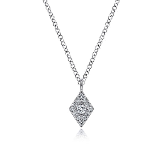 14K White Gold Pavé Diamond Pendant Necklace