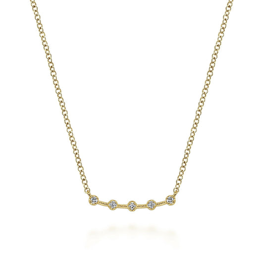 14K Yellow Gold Diamond Stations Curved Bar Necklace