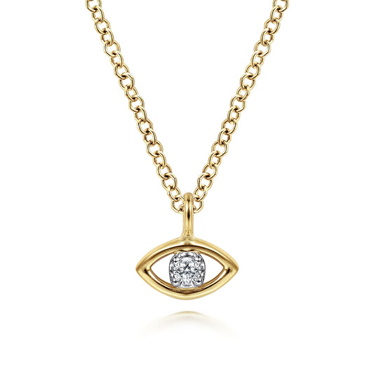 14K Yellow-White Gold Diamond Evil Eye Pendant Necklace