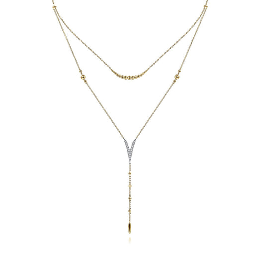 14K White & Yellow Gold Pavé Diamond Layered Chevron Necklace