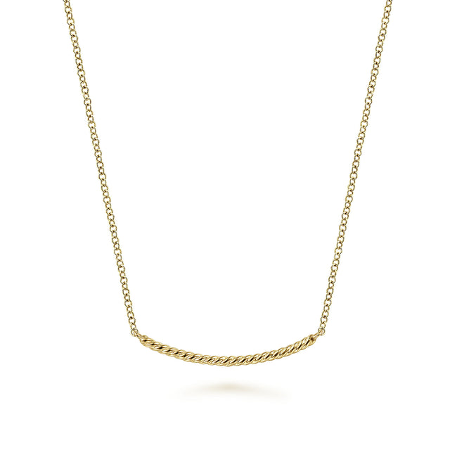 14K Yellow Gold Twisted Rope Curved Bar Necklace