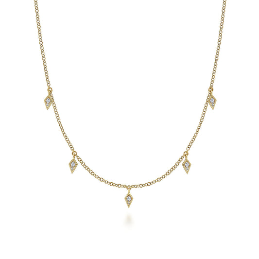 14K Yellow Gold Diamond Station Kite Droplet Necklace