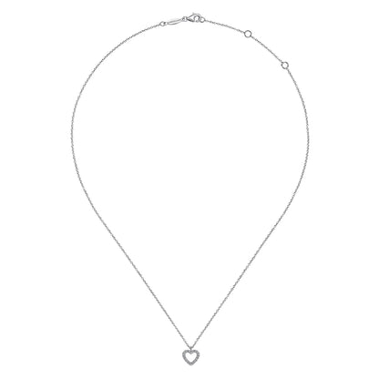 14K White Gold Open Heart Diamond Pendant Necklace