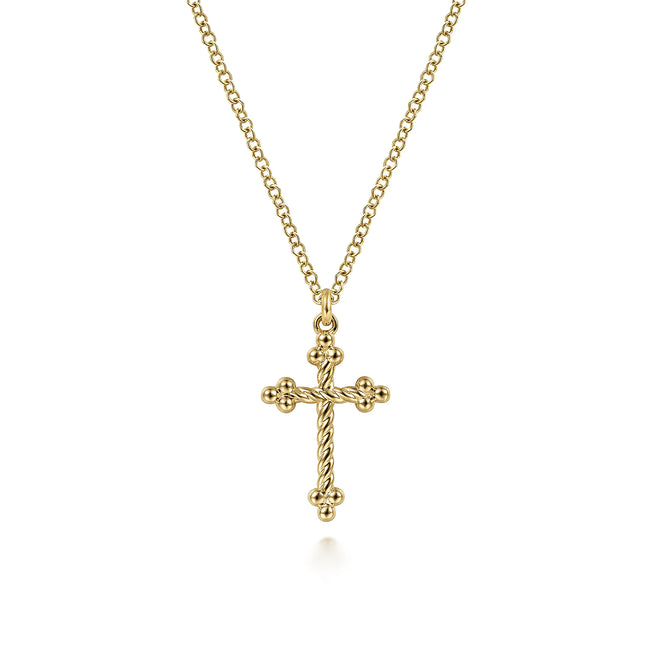 14K Yellow Gold Bujukan Twisted Rope Cross Pendant Necklace