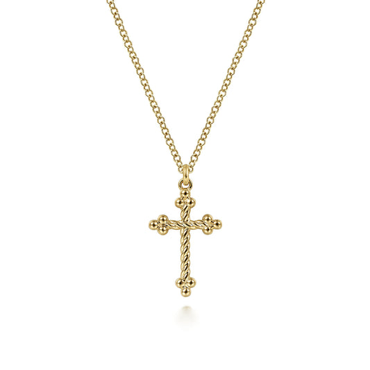 14K Yellow Gold Bujukan Twisted Rope Cross Pendant Necklace