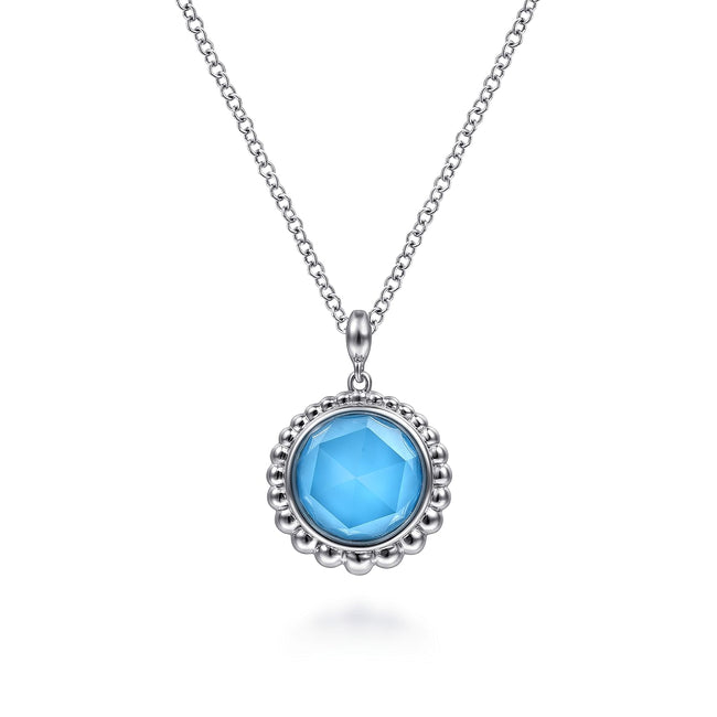 925 Sterling Silver Rock Crystal and Turquoise Pendant Necklace