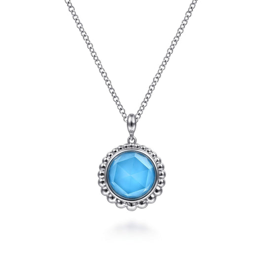 925 Sterling Silver Rock Crystal and Turquoise Pendant Necklace