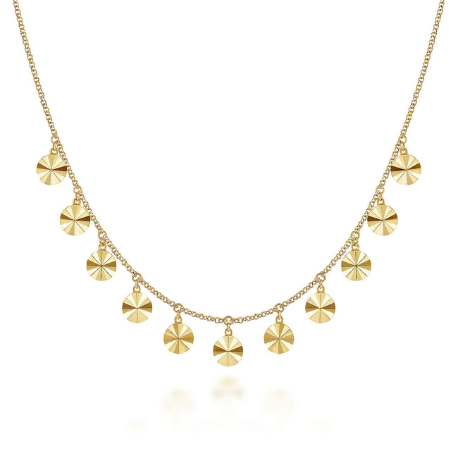 14K Yellow Gold Disc Drops Necklace