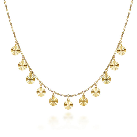 14K Yellow Gold Disc Drops Necklace