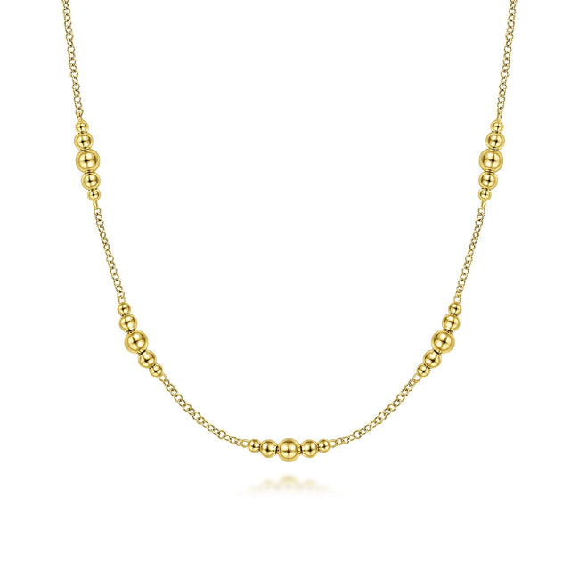 14K Yellow Gold Graduated Bujukan Beads Station Necklace
