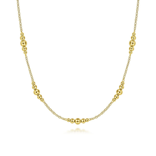 14K Yellow Gold Graduated Bujukan Beads Station Necklace