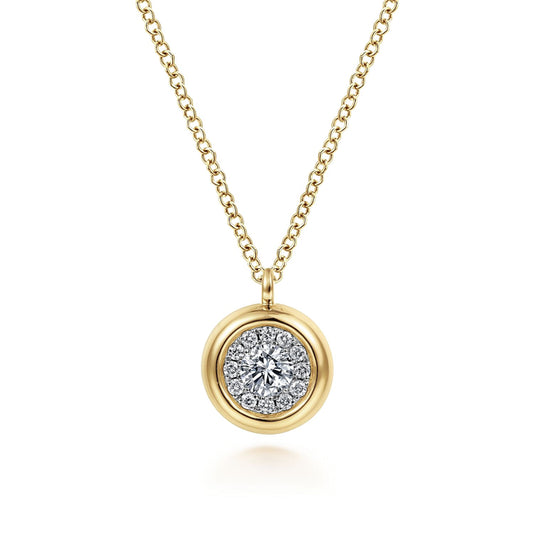 14K Yellow Gold Diamond Halo Pendant Necklace