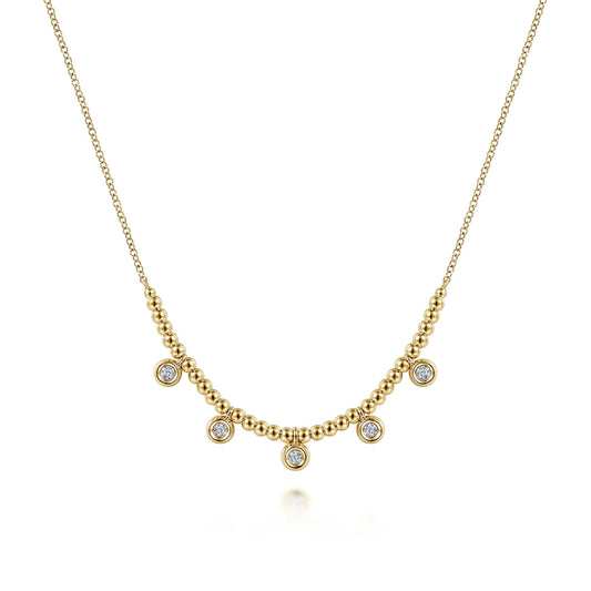 14K Yellow Gold Bujukan Bead Necklace with Diamond Drops