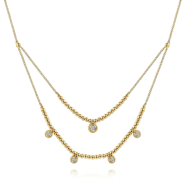14K Yellow Gold Bujukan Bead and Diamond Two-Row Necklace