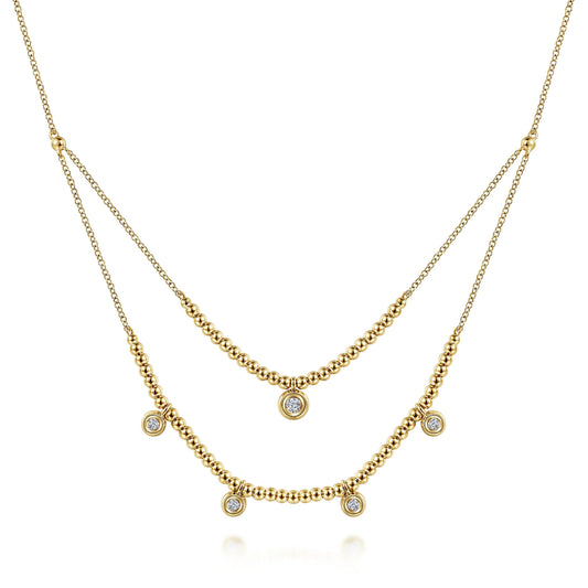 14K Yellow Gold Bujukan Bead and Diamond Two-Row Necklace