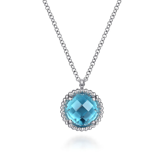925 Sterling Silver Bujukan Swiss Blue Topaz Pendant Necklace