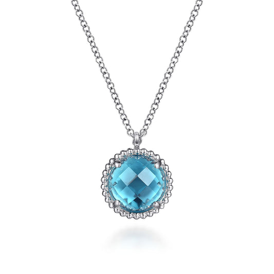 925 Sterling Silver Bujukan Swiss Blue Topaz Pendant Necklace