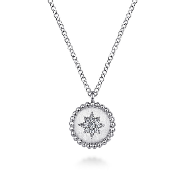 925 Sterling Silver Round Star Pendant Necklace