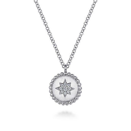 925 Sterling Silver Round Star Pendant Necklace