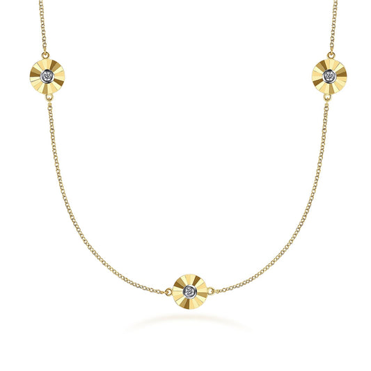14K White and Yellow Gold Station Necklace with Diamonds