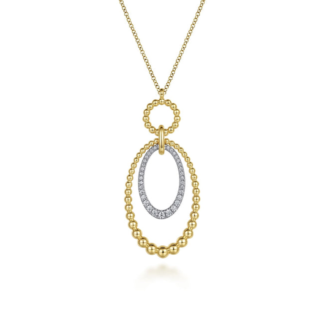 14K White-Yellow Gold Bujukan and Diamond Circle Pendant Necklace