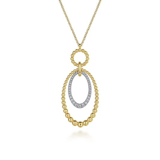 14K White-Yellow Gold Bujukan and Diamond Circle Pendant Necklace