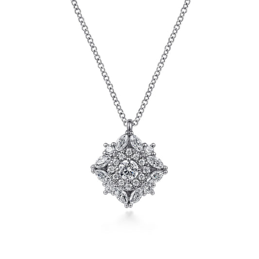 14K White Gold Diamond Pendant Necklace