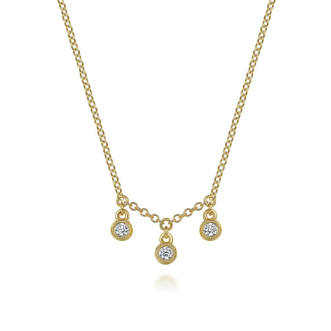 14K Yellow Gold Diamond Drop Pendant Necklace