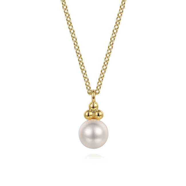14K Yellow Gold Pearl Bujukan Drop Pendant Necklace