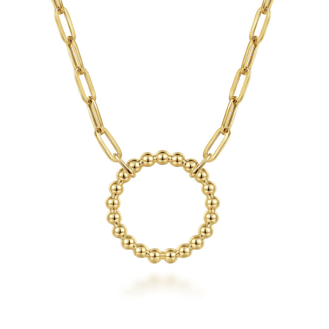 14K Yellow Gold Chain Necklace with Bujukan Circle