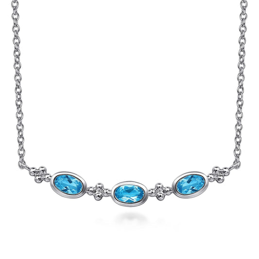 925 Sterling Silver Bujukan Blue Topaz Bar Necklace