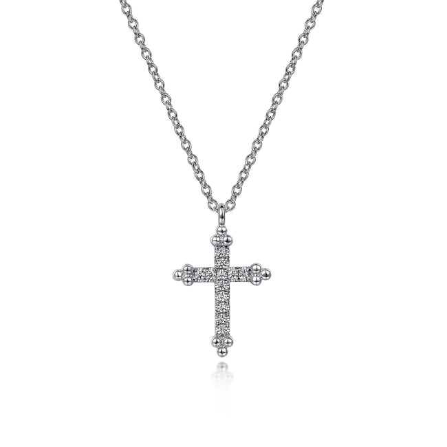 14K White Gold Bujukan Cross Diamond Pendant Necklace