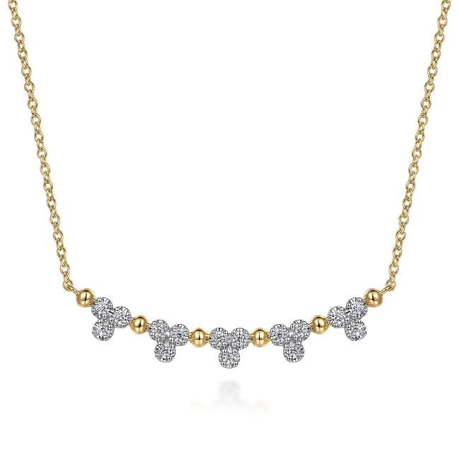 14K Yellow Gold Bujukan Bar Necklace with Diamond Trio Stations