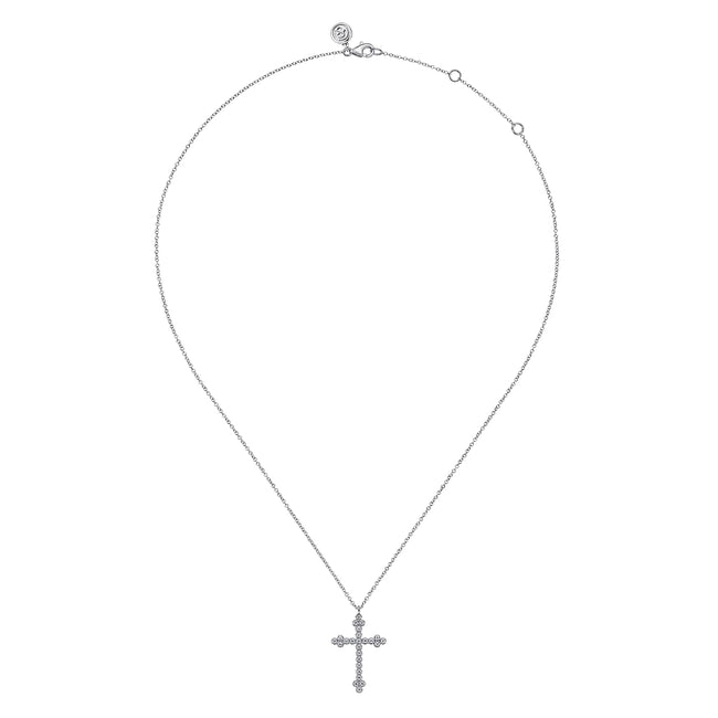 14K White Gold Diamond Cross Pendant Necklace