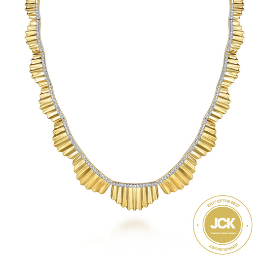14K Yellow Gold 16 inch Diamond Necklace With Diamond Cut Texture