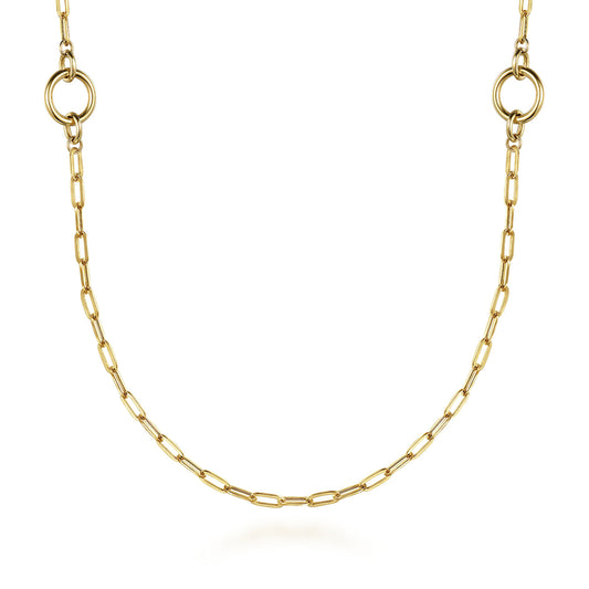 14K Yellow Gold Chain Necklace with Circle Stations