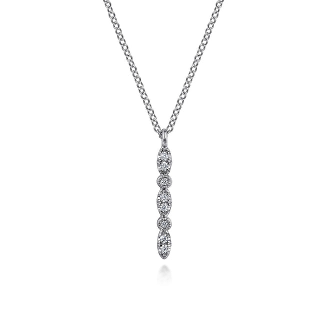 14K White Gold Diamond Bar Necklace