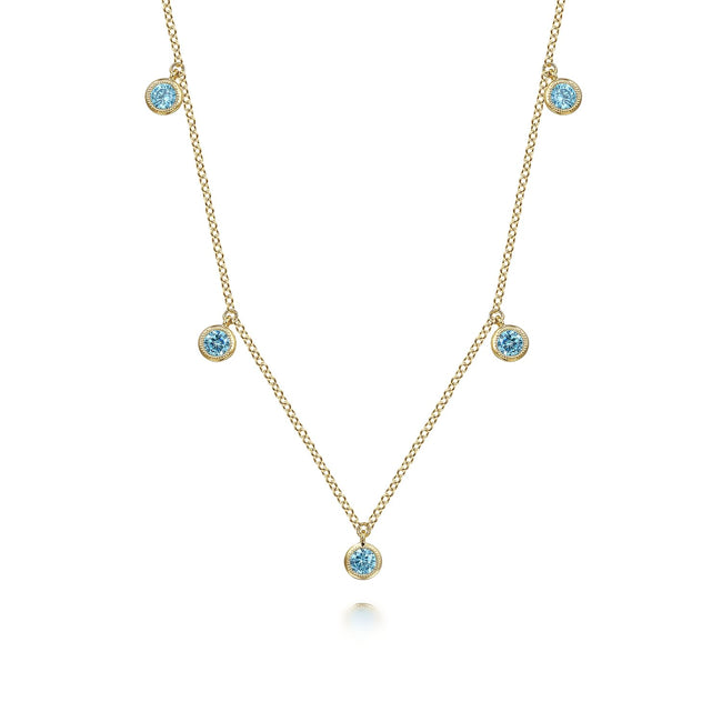 14K Yellow Gold London Blue Topaz Station Necklace