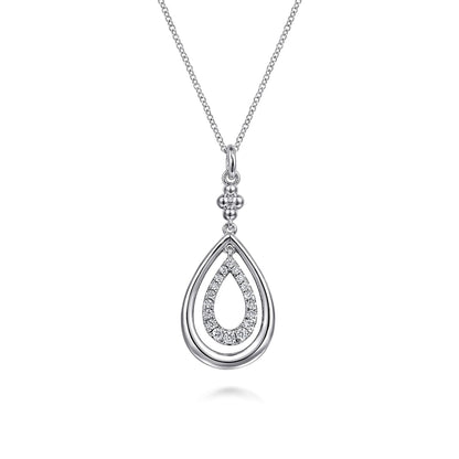 925 Sterling Silver White Sapphire Bujukan Teardrop Pendant Necklace