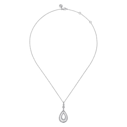925 Sterling Silver White Sapphire Bujukan Teardrop Pendant Necklace