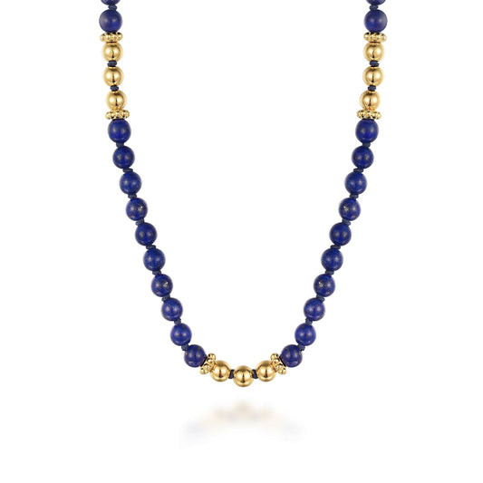 14K Yellow Gold Lapis Beads Necklace